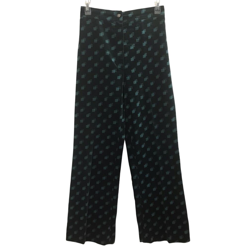 Jan Celeste Ltd. Velvet Pants High Rise Wide Leg Green Blue VTG 60s/70s Size 8